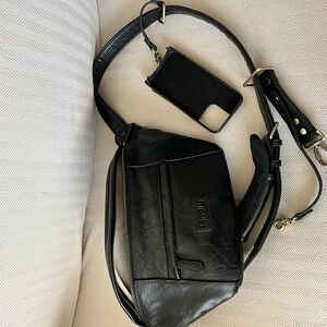 Kindly Black Leather Crossbody Sling Bag LARGE